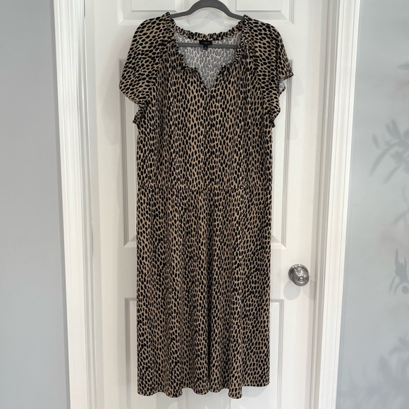 Talbots Plus Animal Print Midi Stretch Dress Women 2X Tan Black Classic Preppy - Picture 1 of 15